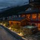 Outside of LeBois Spa in Cogne at night